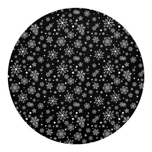 Black And White Snowflake Pattern Print Round Blanket