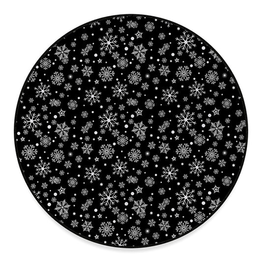 Black And White Snowflake Pattern Print Round Floor Mat