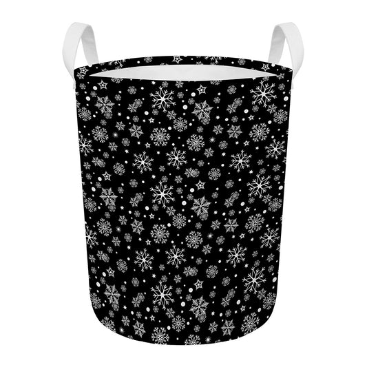 Black And White Snowflake Pattern Print Round Laundry Basket
