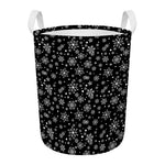Black And White Snowflake Pattern Print Round Laundry Basket