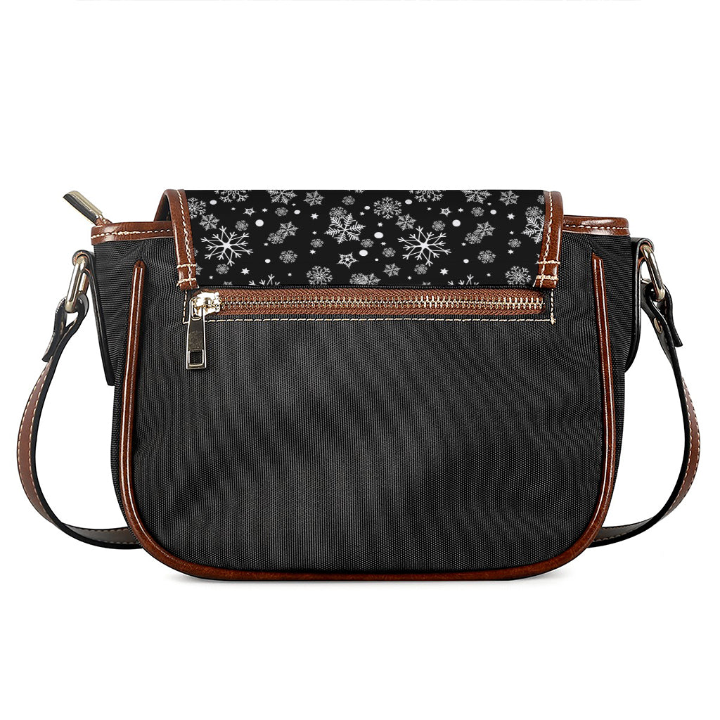 Black And White Snowflake Pattern Print Saddle Bag
