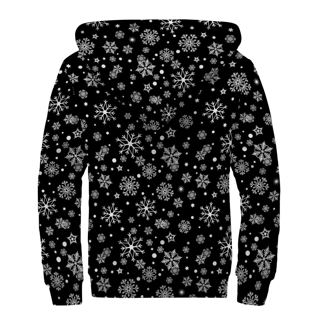 Black And White Snowflake Pattern Print Sherpa Lined Zip Up Hoodie