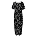 Black And White Snowflake Pattern Print Short Sleeve Long Nightdress