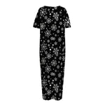 Black And White Snowflake Pattern Print Short Sleeve Long Nightdress
