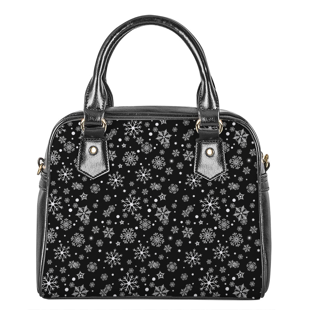 Black And White Snowflake Pattern Print Shoulder Handbag