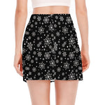 Black And White Snowflake Pattern Print Side Slit Mini Skirt