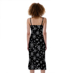 Black And White Snowflake Pattern Print Slim Fit Midi Cami Dress