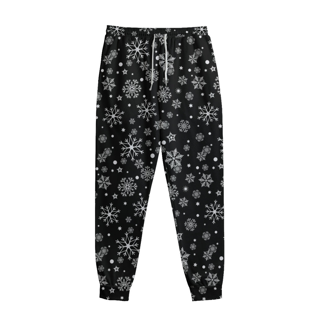 Black And White Snowflake Pattern Print Sweatpants