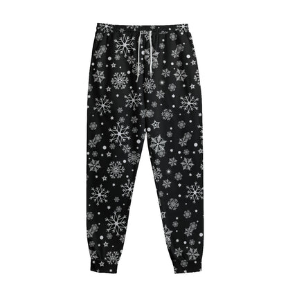 Black And White Snowflake Pattern Print Sweatpants