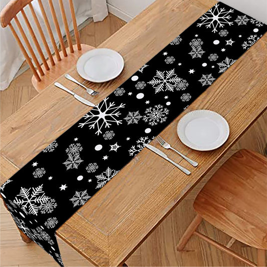 Black And White Snowflake Pattern Print Table Runner