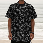 Black And White Snowflake Pattern Print Textured Short Sleeve Shirt
