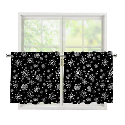 Black And White Snowflake Pattern Print Tier Curtains