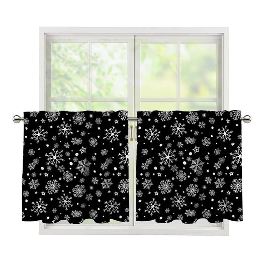 Black And White Snowflake Pattern Print Tier Curtains