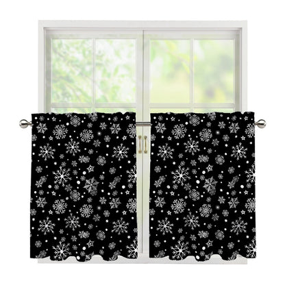 Black And White Snowflake Pattern Print Tier Curtains