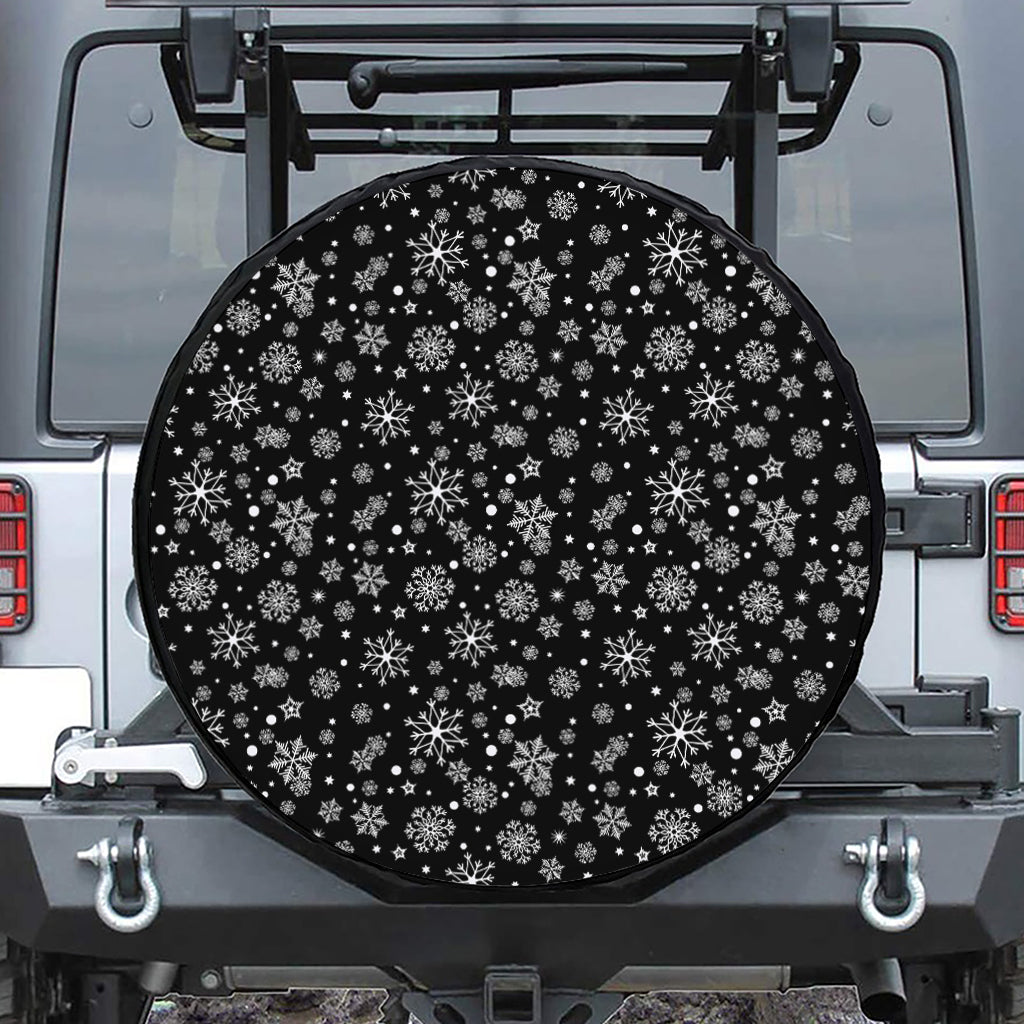 Black And White Snowflake Pattern Print Tire Cover