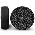 Black And White Snowflake Pattern Print Tire Cover With Camera Hole