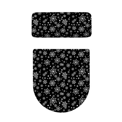 Black And White Snowflake Pattern Print Toilet Lid And Tank Cover Set