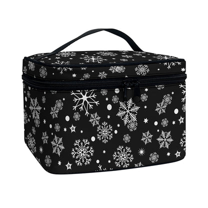 Black And White Snowflake Pattern Print Travel Makeup Bag
