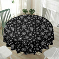 Black And White Snowflake Pattern Print Waterproof Round Tablecloth