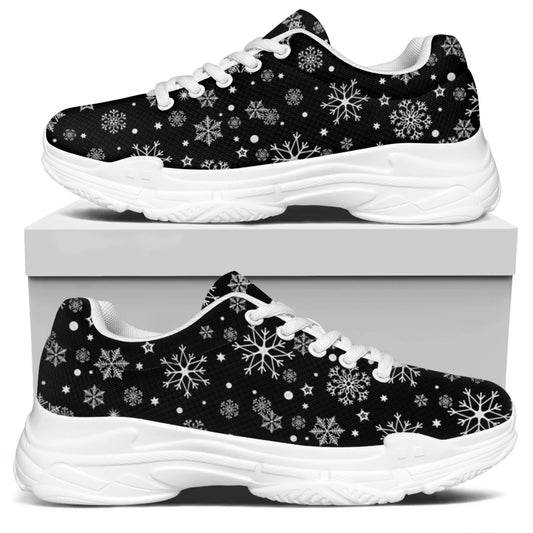 Black And White Snowflake Pattern Print White Chunky Shoes