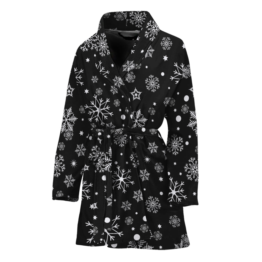 Black And White Snowflake Pattern Print Women's Bathrobe