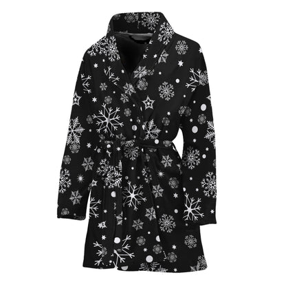 Black And White Snowflake Pattern Print Women's Bathrobe