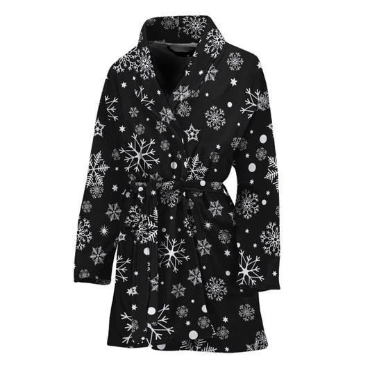 Black And White Snowflake Pattern Print Women's Bathrobe