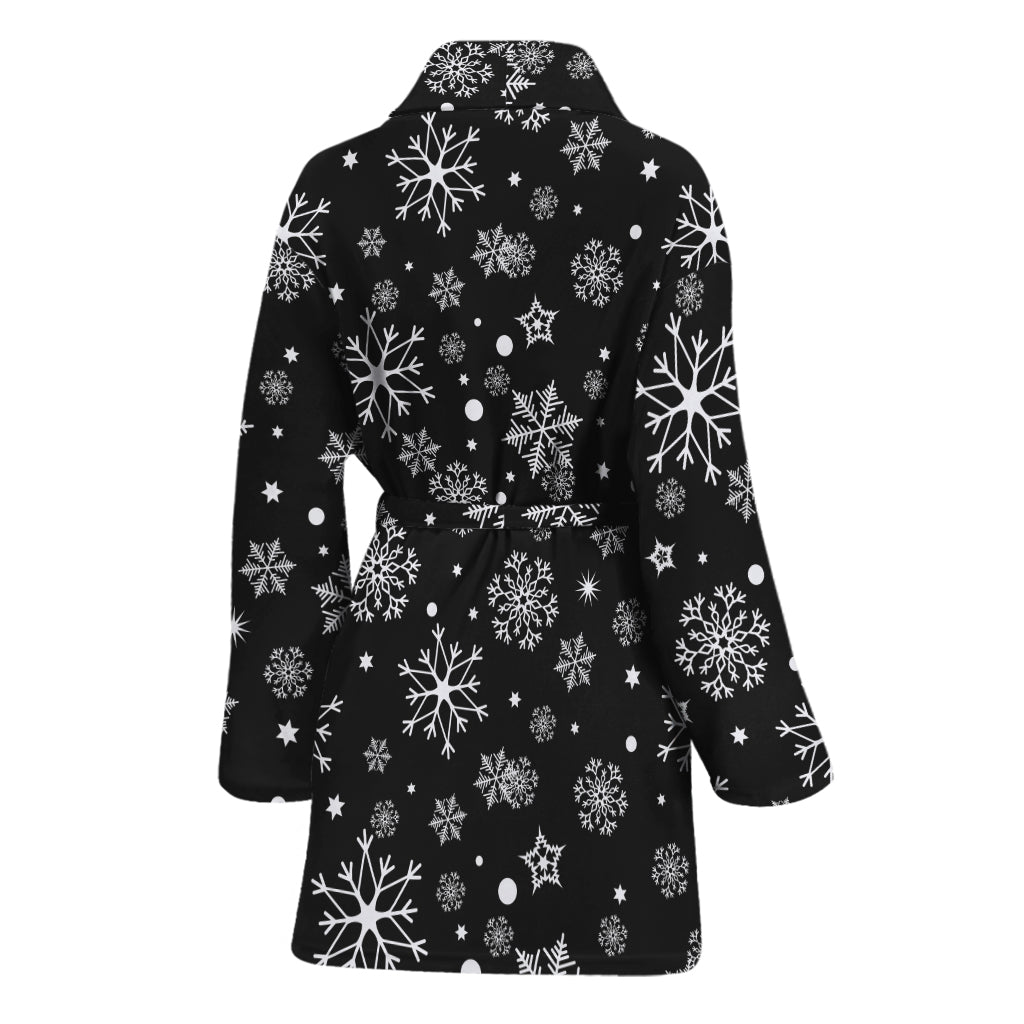 Black And White Snowflake Pattern Print Women's Bathrobe