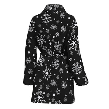 Black And White Snowflake Pattern Print Women's Bathrobe