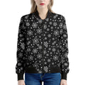 Black And White Snowflake Pattern Print Women's Bomber Jacket