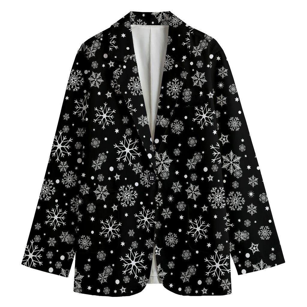 Black And White Snowflake Pattern Print Women's Cotton Blazer