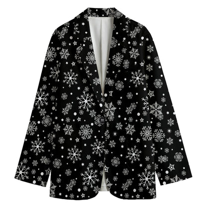 Black And White Snowflake Pattern Print Women's Cotton Blazer