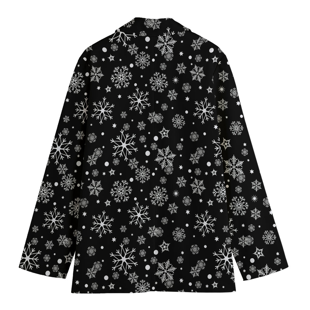 Black And White Snowflake Pattern Print Women's Cotton Blazer
