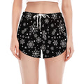 Black And White Snowflake Pattern Print Women's Split Running Shorts