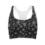 Black And White Snowflake Pattern Print Women's Sports Bra