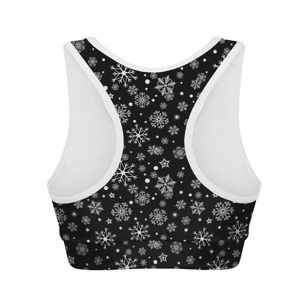 Black And White Snowflake Pattern Print Women's Sports Bra