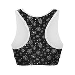 Black And White Snowflake Pattern Print Women's Sports Bra