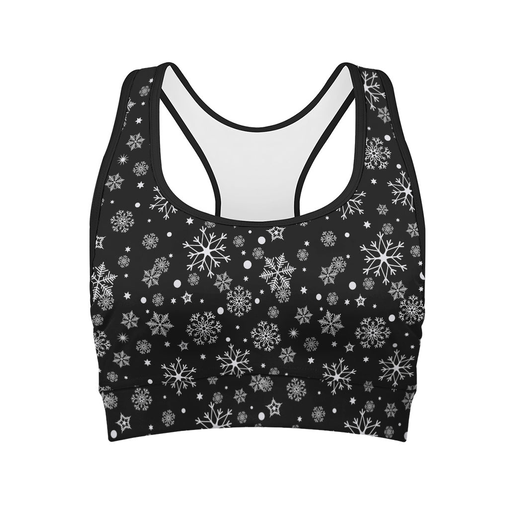 Black And White Snowflake Pattern Print Women's Sports Bra