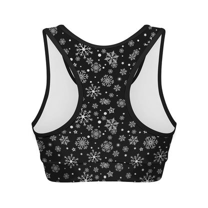 Black And White Snowflake Pattern Print Women's Sports Bra