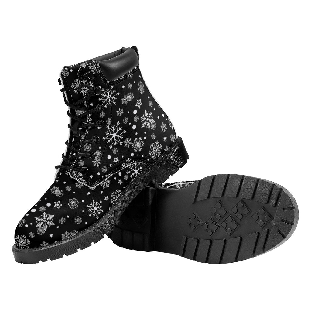 Black And White Snowflake Pattern Print Work Boots