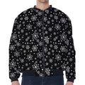 Black And White Snowflake Pattern Print Zip Sleeve Bomber Jacket