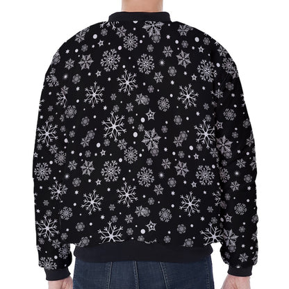 Black And White Snowflake Pattern Print Zip Sleeve Bomber Jacket
