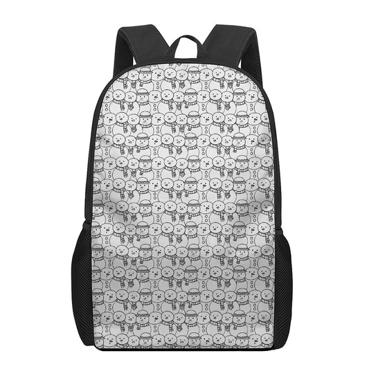 Black And White Snowman Pattern Print 17 Inch Backpack