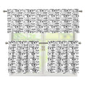 Black And White Snowman Pattern Print 3 Piece Kitchen Curtains