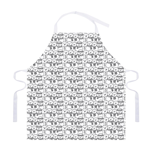 Black And White Snowman Pattern Print Adjustable Apron