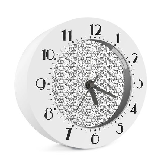 Black And White Snowman Pattern Print Alarm Clock