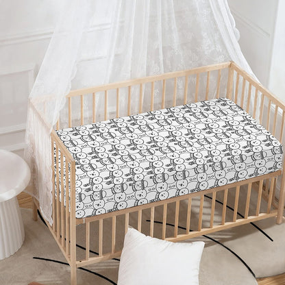Black And White Snowman Pattern Print Baby Crib Sheet