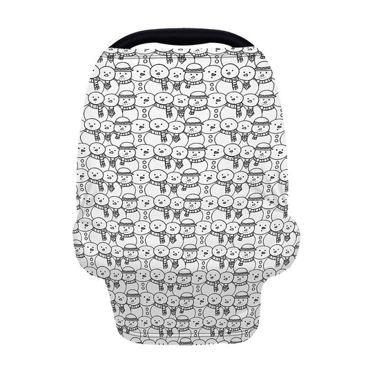 Black And White Snowman Pattern Print Baby Seat Cover