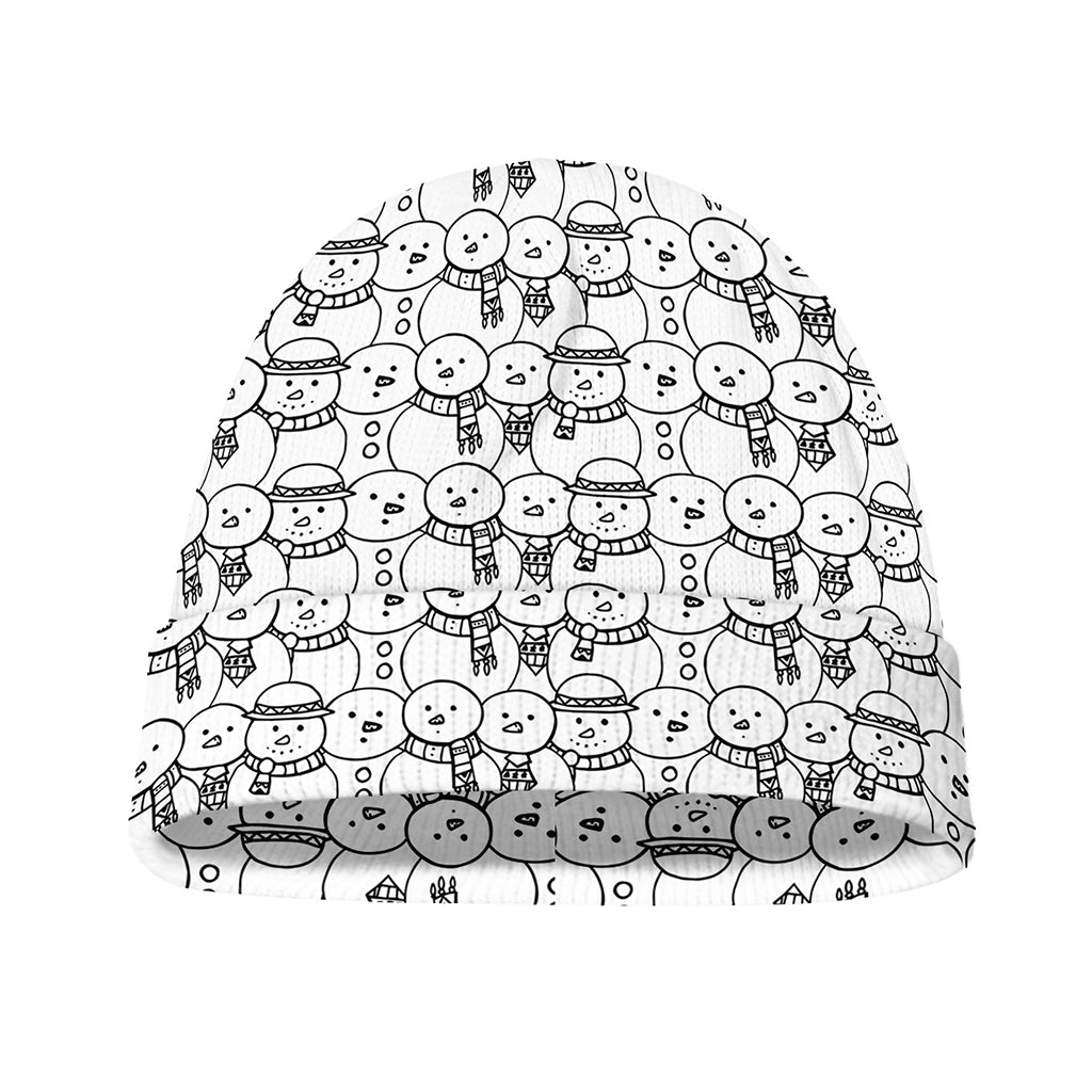 Black And White Snowman Pattern Print Beanie
