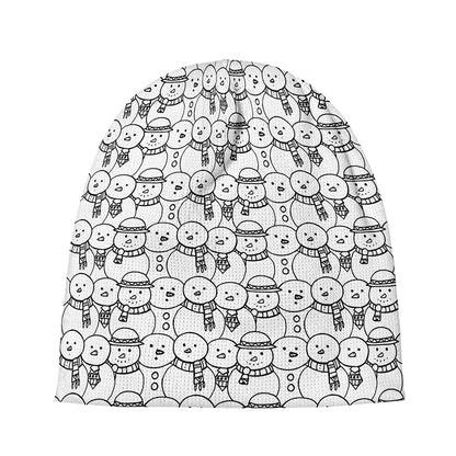 Black And White Snowman Pattern Print Beanie